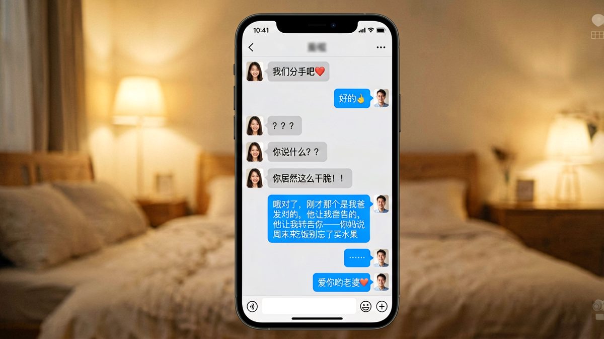 女生以为男生秒同意分手，结果对方是在替老爸传话——直男反转名场面。