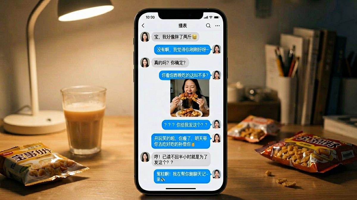 男生本想安慰却反手发了女生吃撑的照片，差点 triggered 终极危机。