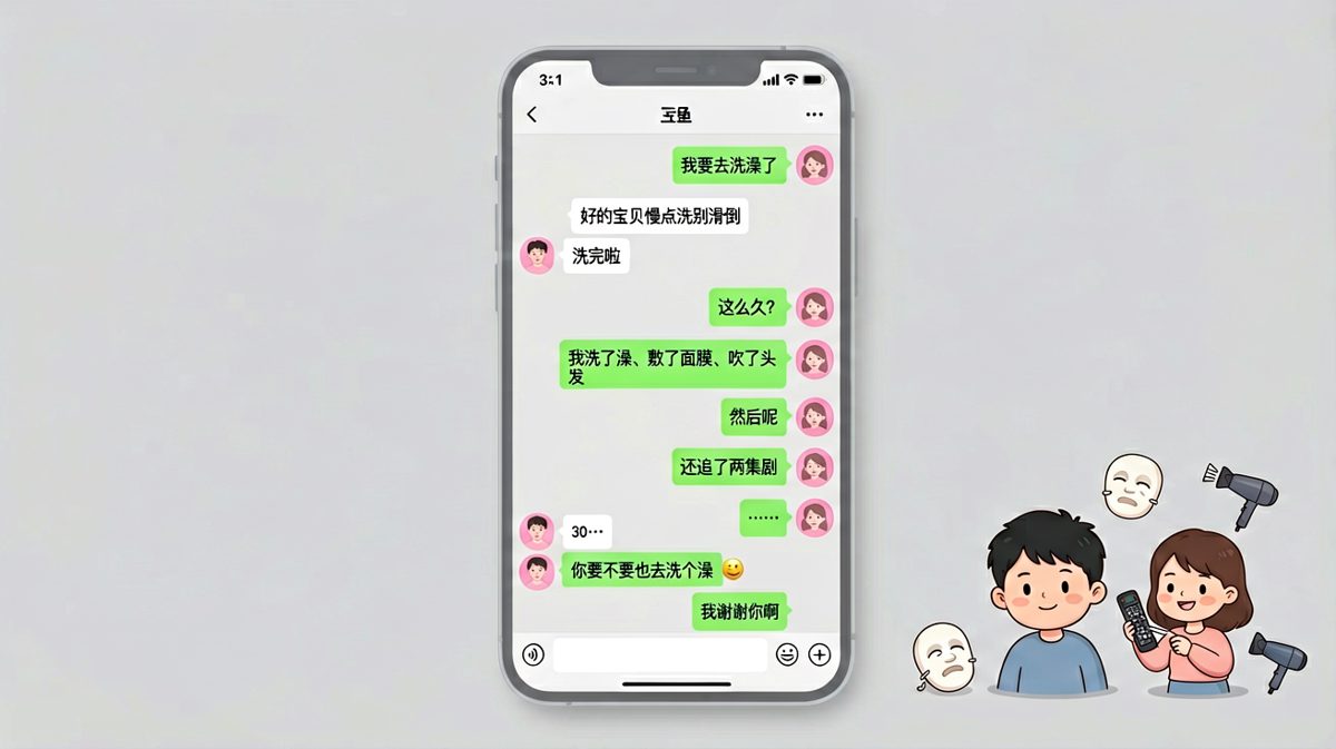 '去洗澡'的真正含义：洗澡只是借口，追剧才是正事。