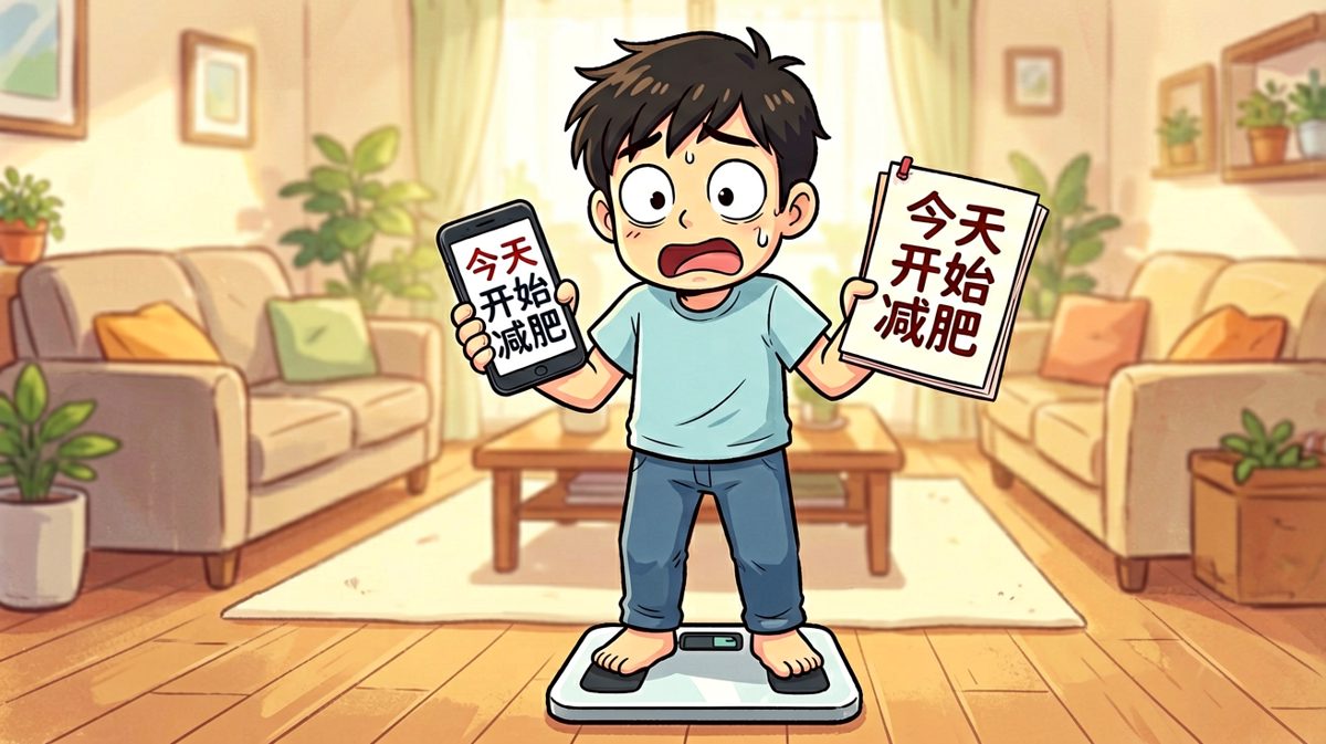 看着体重数字，决心坚定
