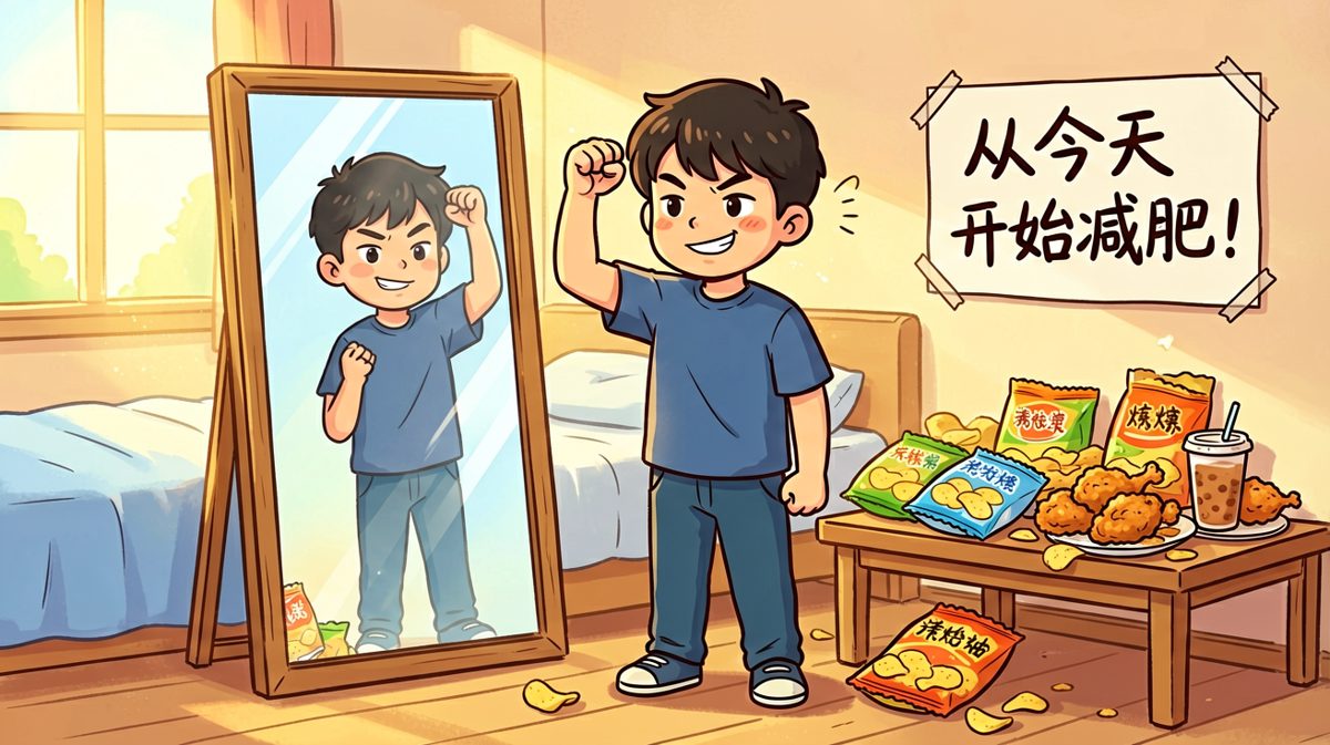 主人公立下减肥flag，豪情万丈。