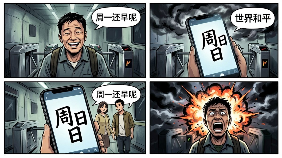发现是周日的瞬间，世界崩塌。