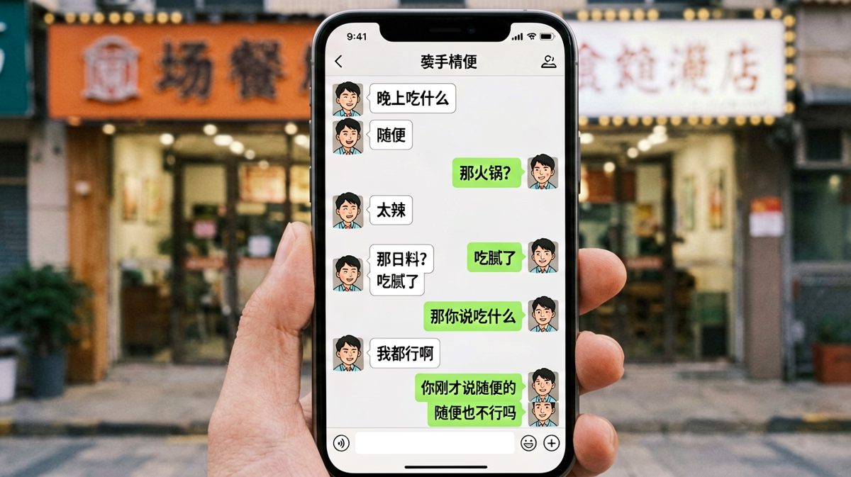 经典的'随便'陷阱，男生问三小时还是不知道吃什么