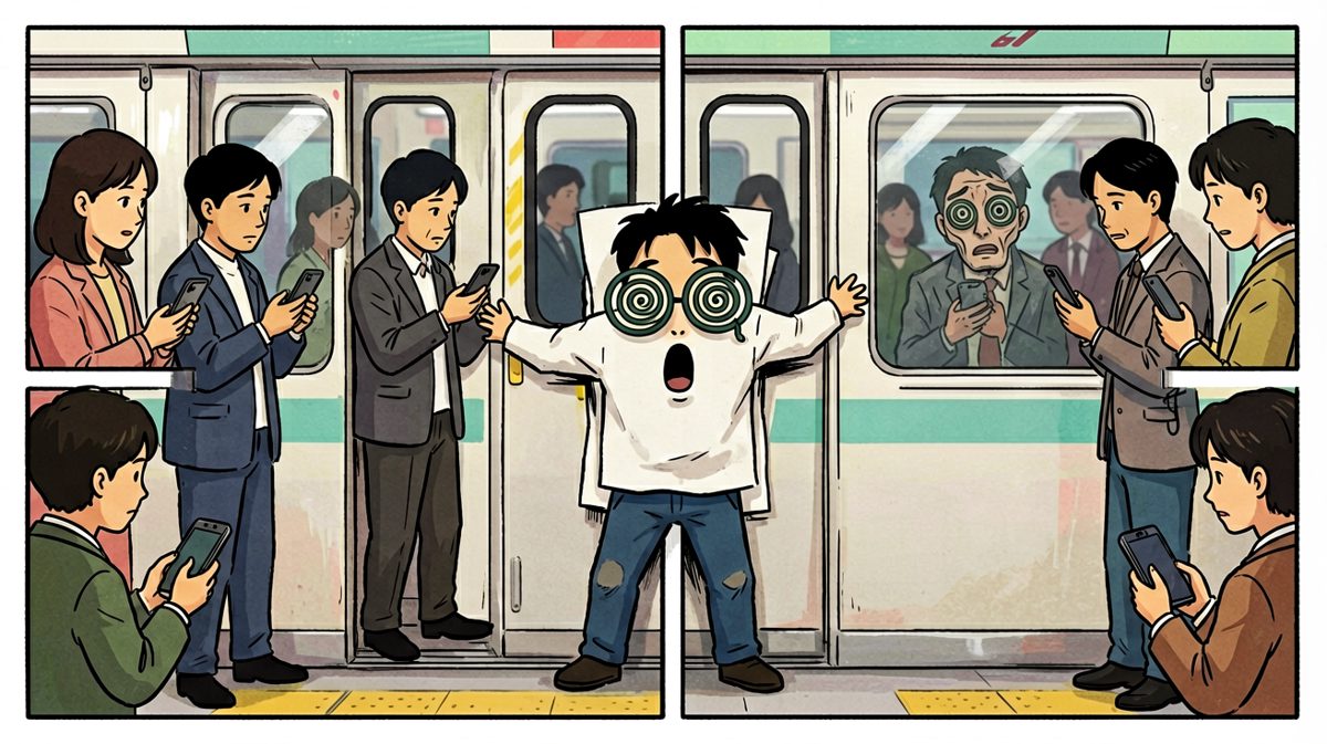 早高峰的地铁，挤成了平面人