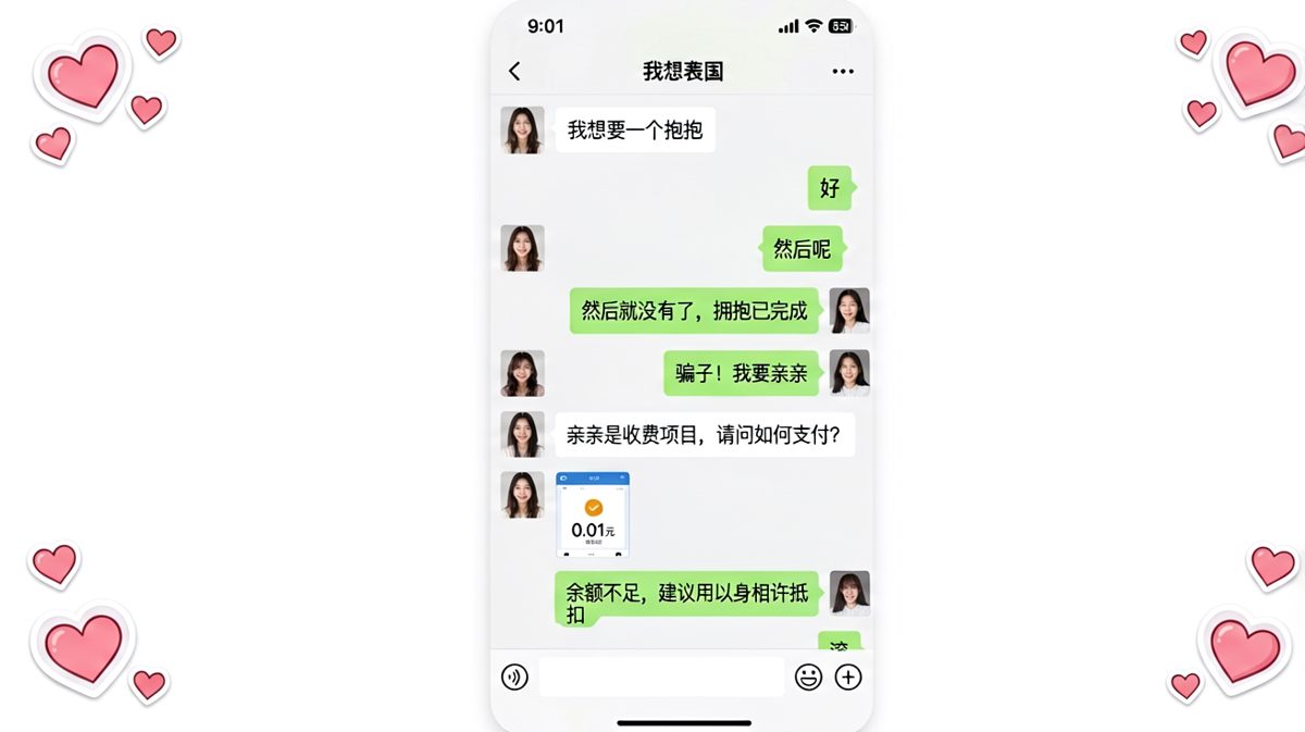 用0.01元买亲亲的反套路，男生最后那句滚字千金难换