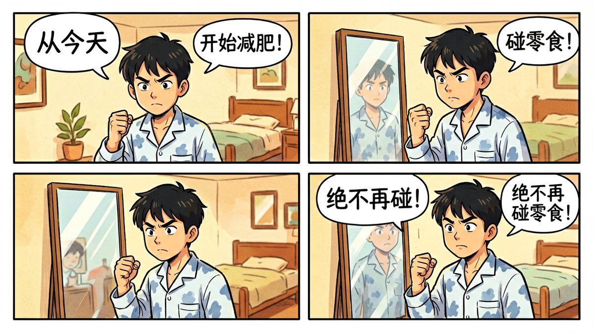 第一格：信誓旦旦立下减肥flag