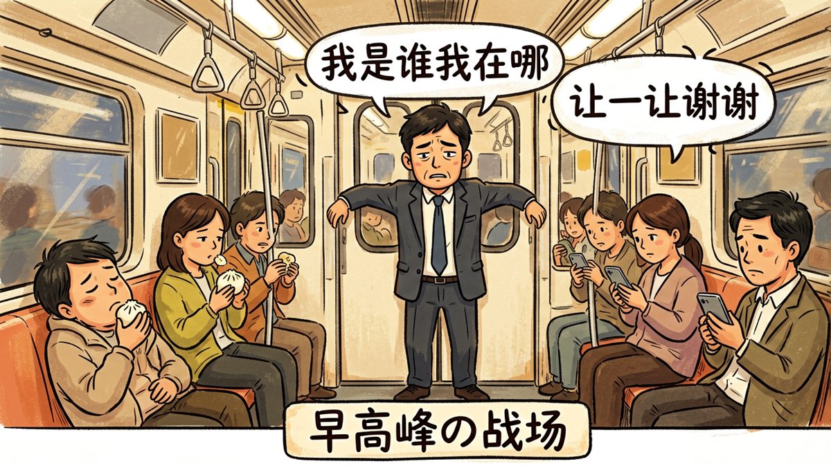 早高峰地铁：每个人都是一张被生活挤扁的煎饼。