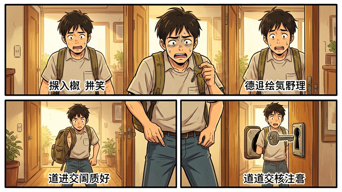 找了三分钟钥匙，结果钥匙一直插在门上