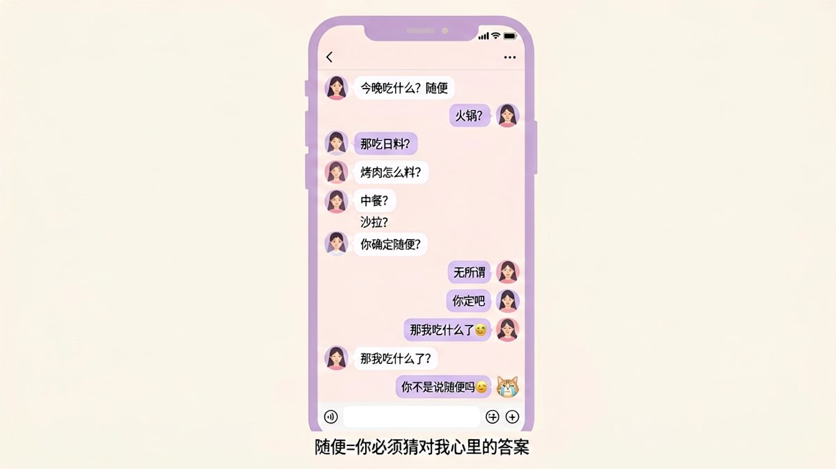 一句'随便'成了当代情侣最凶的送命题。