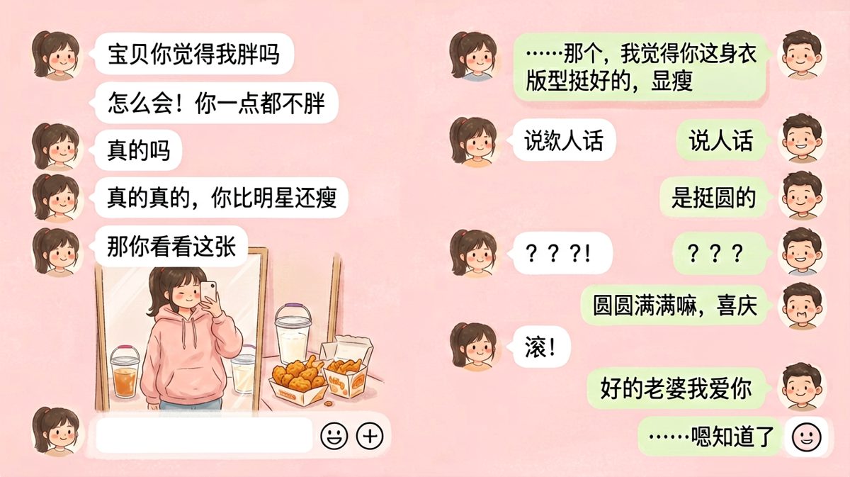 送命题『我胖吗』，直男男友险象环生却意外化解