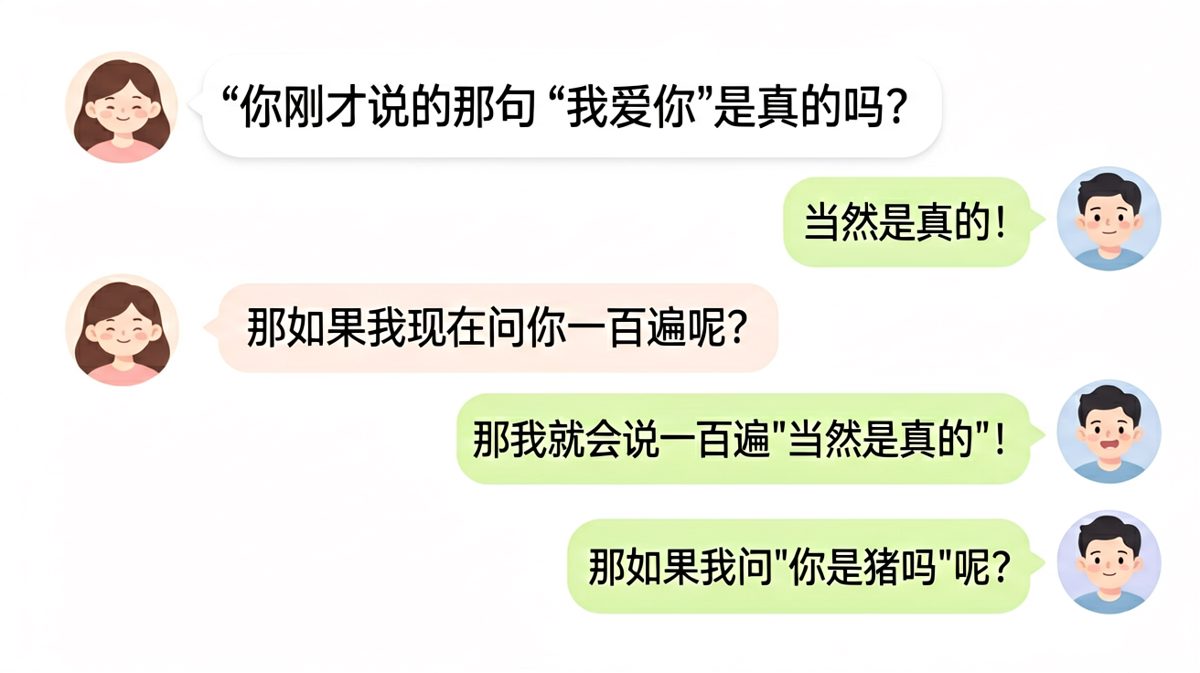 以为能 trick 住男朋友，结果男朋友认真思考了逻辑问题，最后把自己绕进去了。