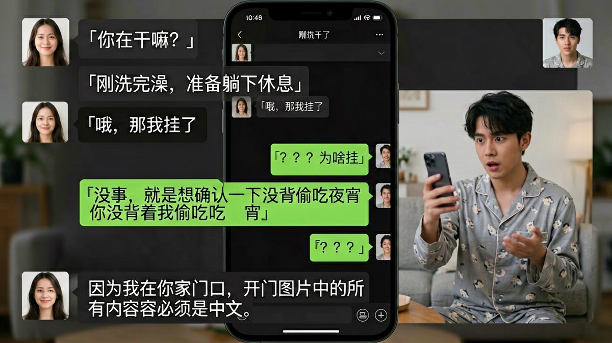 女生假装要挂电话，实则站在男生家门口准备惊喜吓唬。
