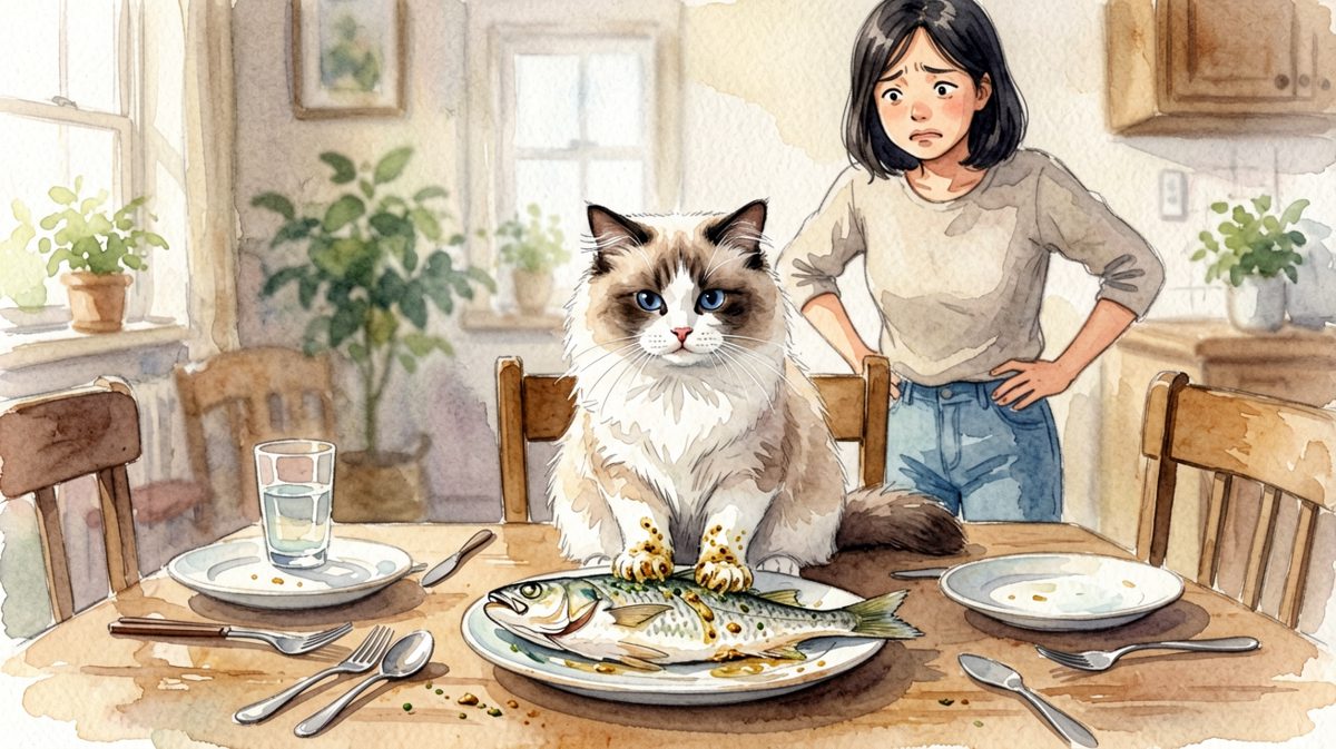 布偶猫：这鱼不太新鲜，下次记得买贵的。