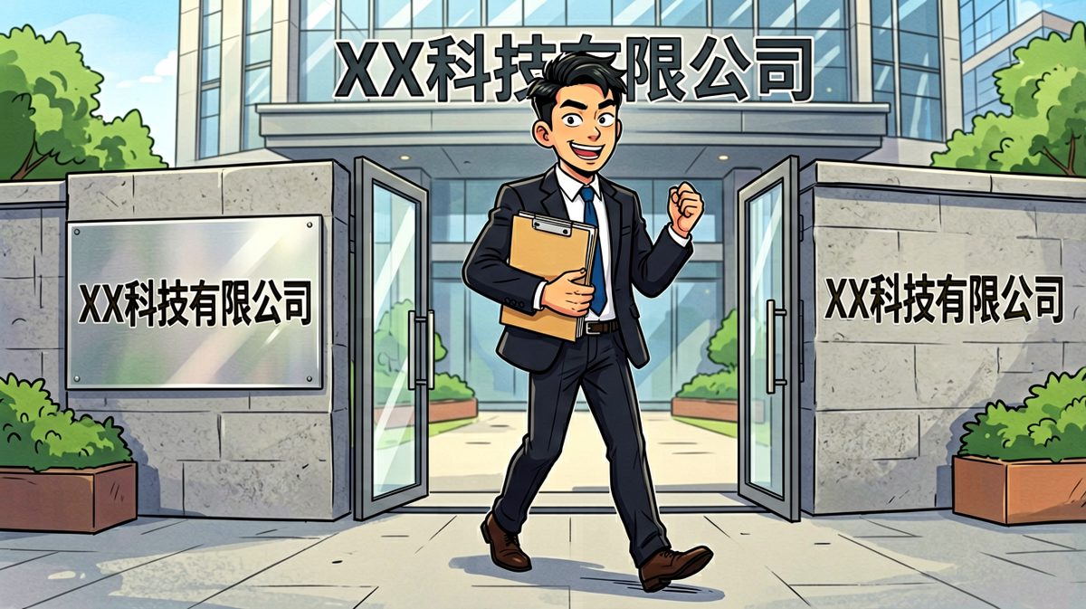 主角自信满满走进面试现场。