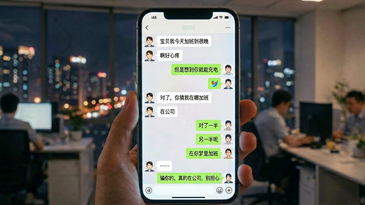 油嘴滑舌的加班报备——先撩完再补一句'真的在公司'