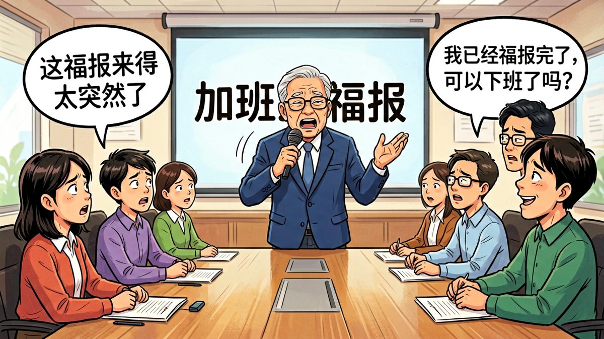 老板说加班是福报，员工说已经福报完了。