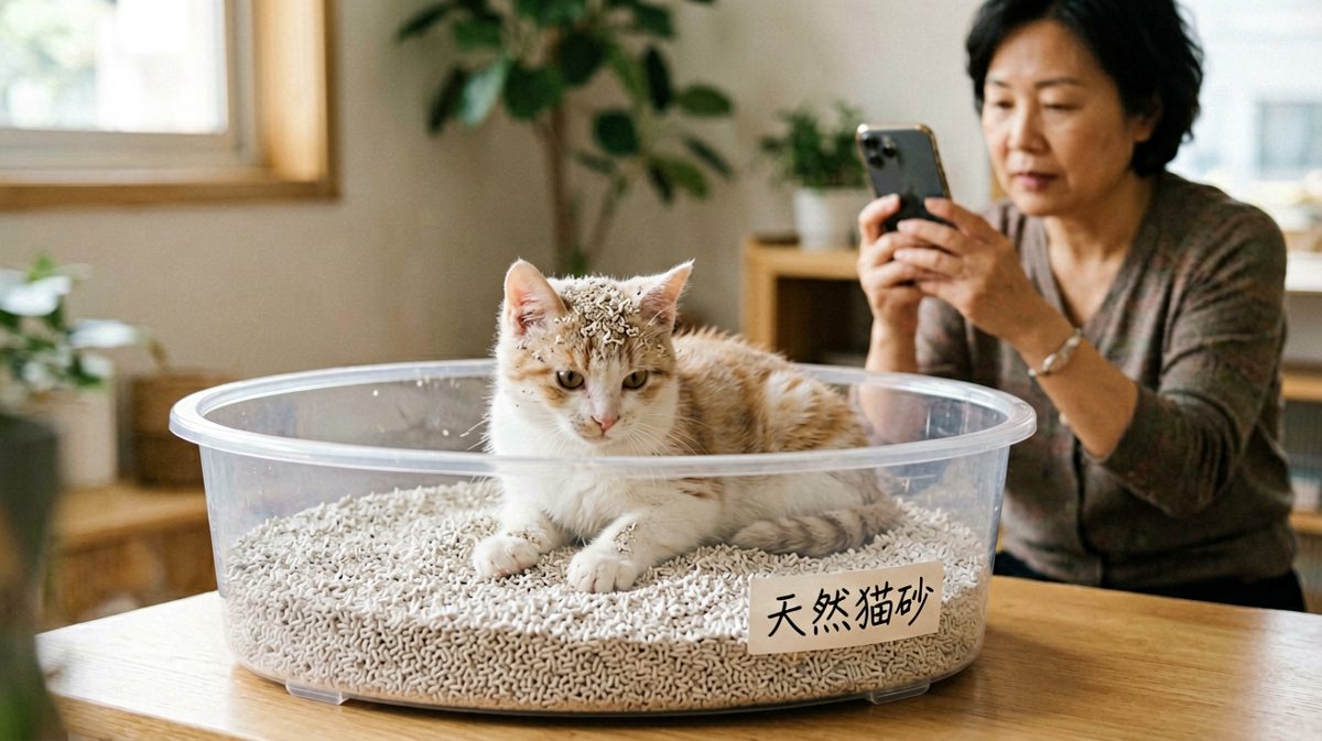 躺在猫砂盆里假装自己是家里的猫砂担当