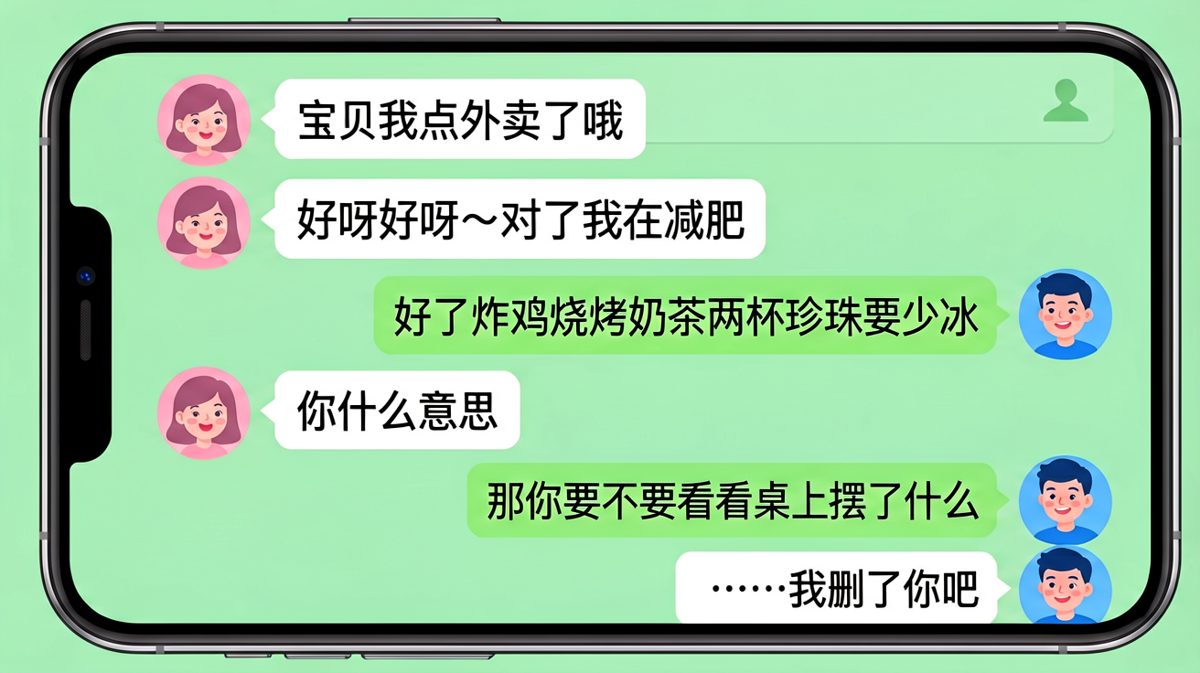 减肥的尽头是炸鸡烧烤两杯珍珠——男生对「减肥」二字的彻底误读。