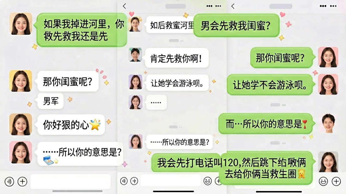 送命题应对大师：男生被问救人难题，最后掏出'当救生圈'绝杀