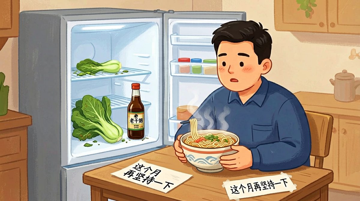 月底的每一顿都是对生活的妥协，泡面加肠已是奢侈