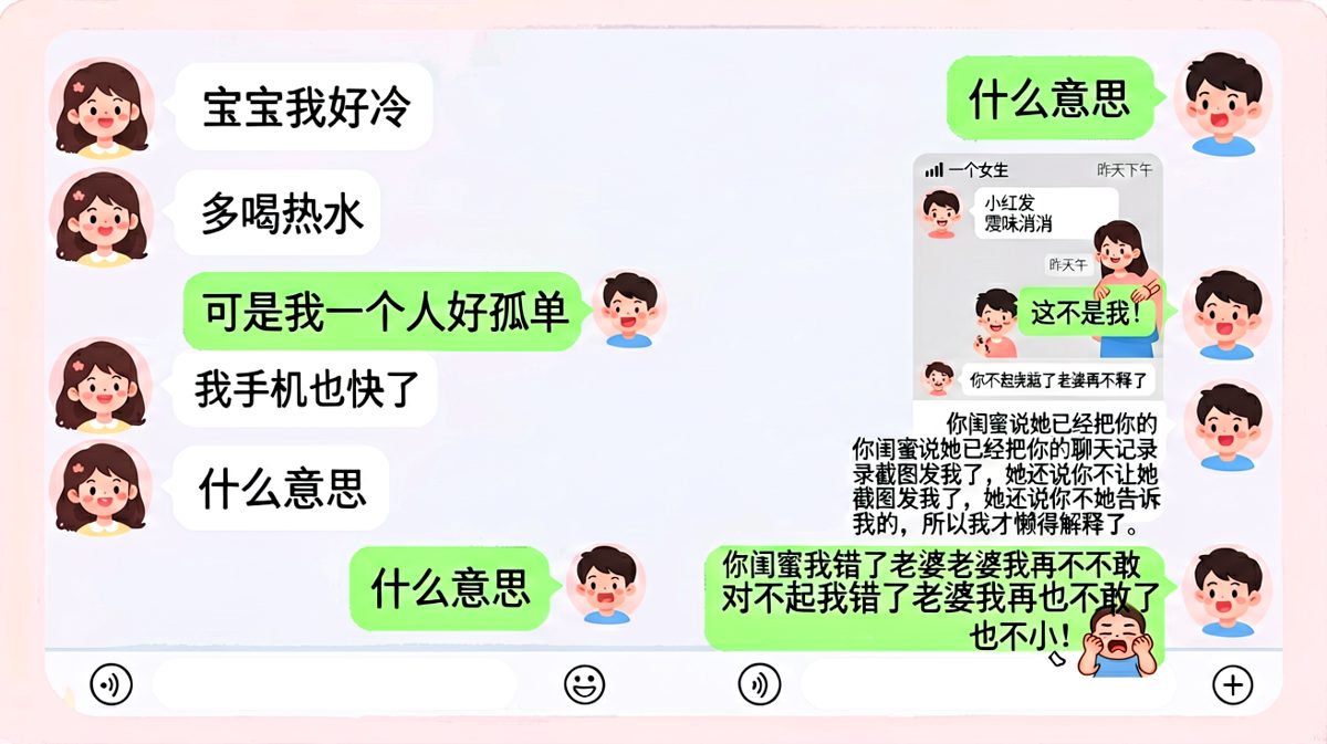 男生装可怜诉苦，结果被女朋友甩出他给别的女生发暧昧消息的截图