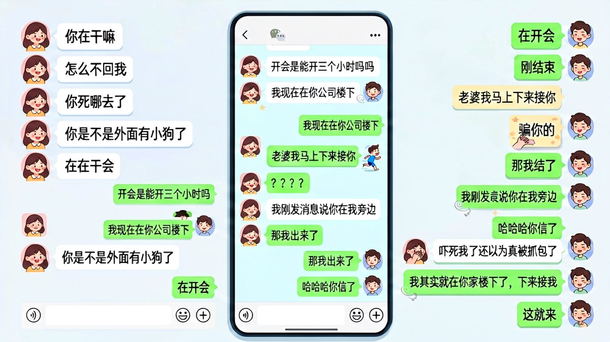 女生连环轰炸质问，男生刚松口气她说其实在楼下，原来全程都在逗他玩