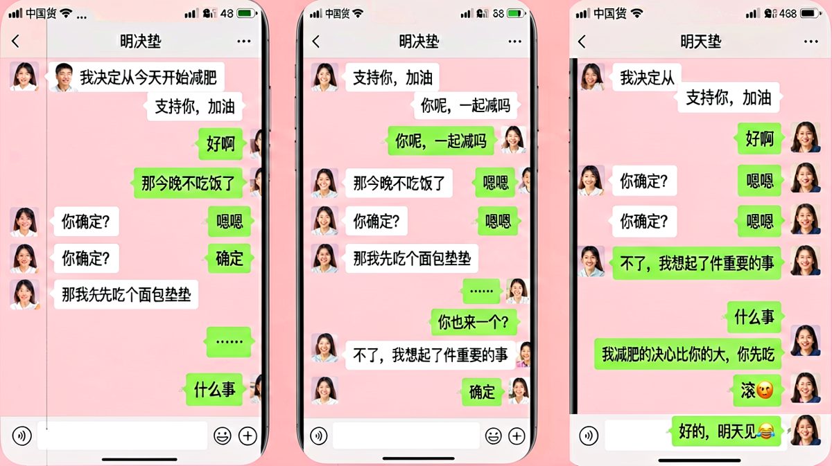 减肥宣言秒变美食邀约，男生反套路获胜