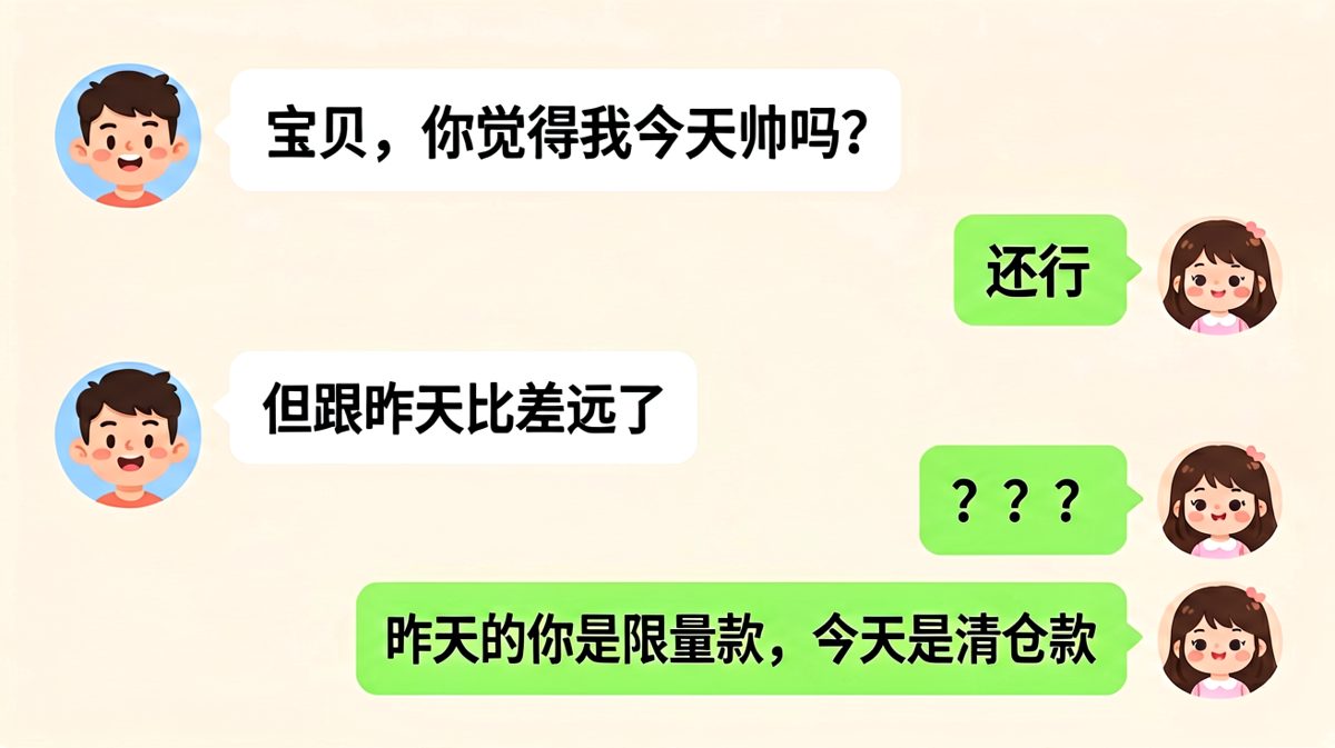 男生求夸翻车现场，从限量款被贬成清仓款。