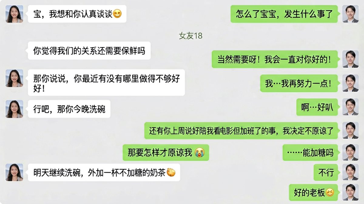 认真谈谈的结果是洗碗一周起步