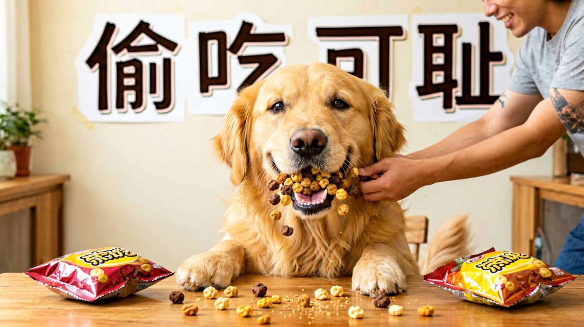 狗：不是我吃的，是风把零食吹进我嘴里的。