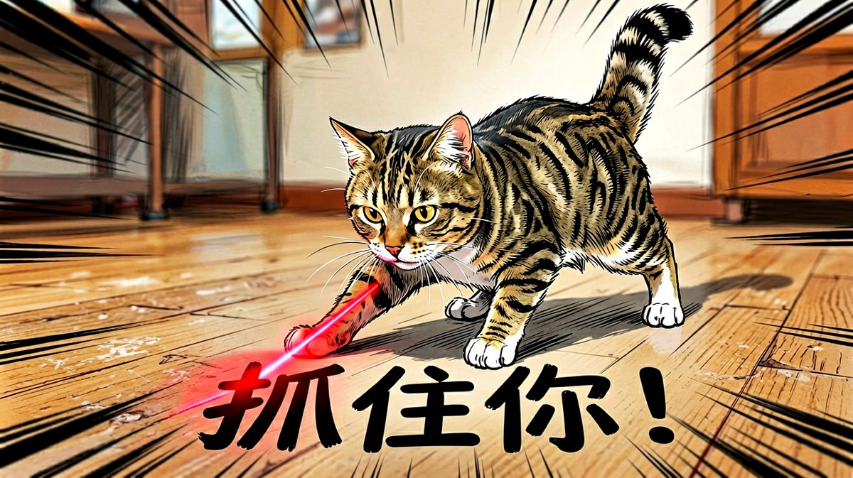 猫：红点点，你今天逃不掉了！