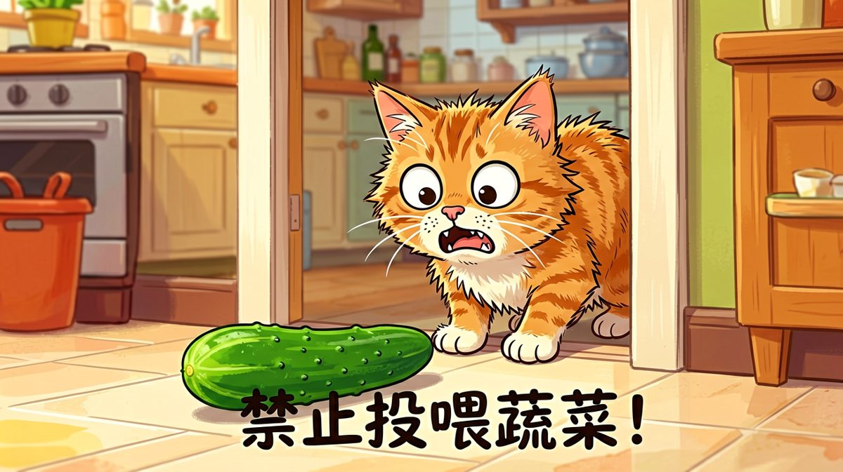 猫咪的蔬菜恐惧症，一根黄瓜直接破防