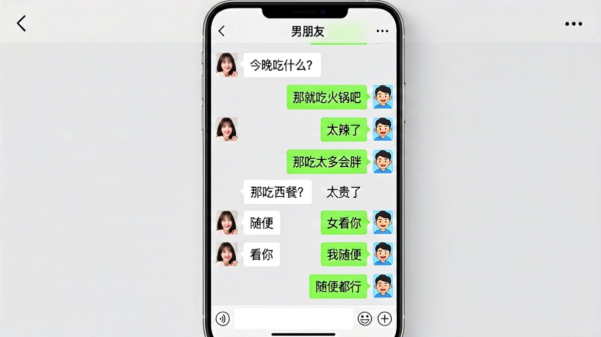 两人轮流说随便，最终谁也决定不了晚上吃什么，经典博弈笑死人了。