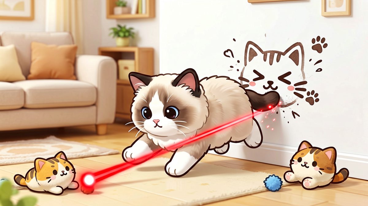 猫：红点你等等，我这就来抓你……等等墙怎么硬的？