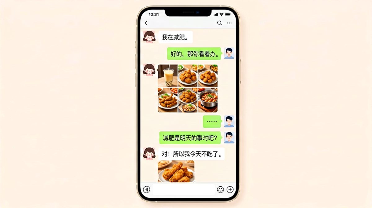 女生的'减肥宣言'永远敌不过眼前的炸鸡。