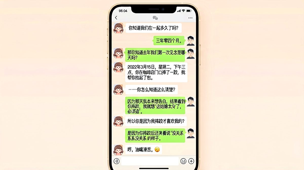 男生凭'摔倒初遇'细节感动女友，但开头让人以为要翻车。