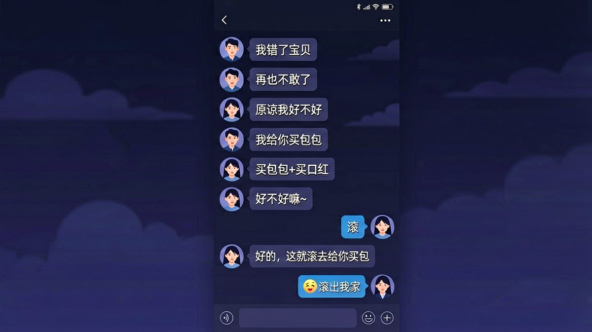 求生欲满分的道歉，但最后依然被逐出家门。