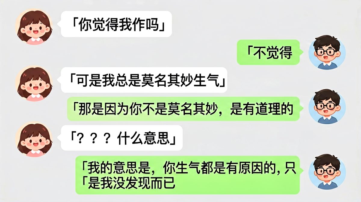 男生教科书级回答：你的作都有理，是我的锅。