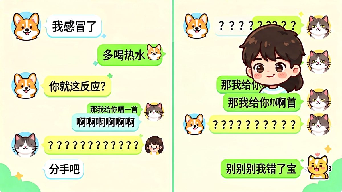 感冒测试翻车，直男发言引发爱情危机。