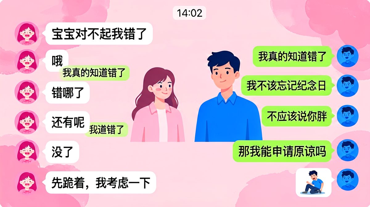 跪键盘式求原谅的极致卑微男友