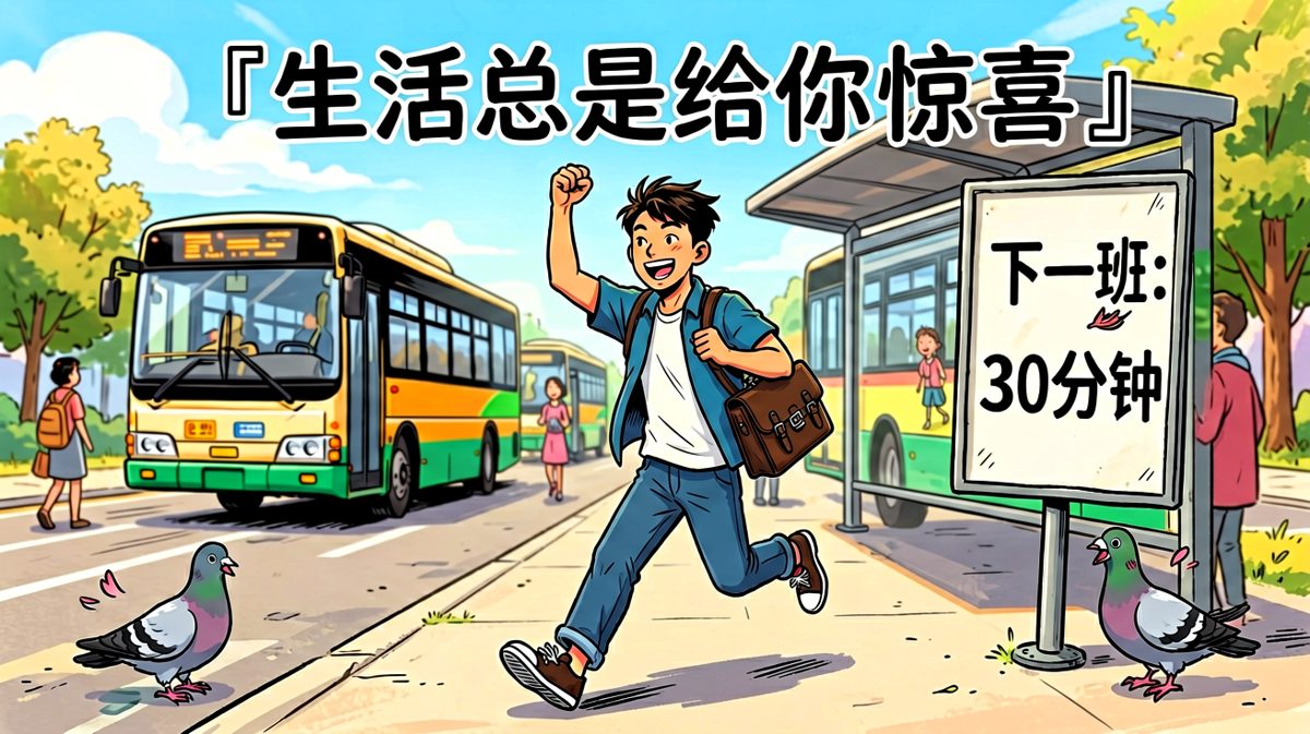 第4格：我到了，但车不在了。这就是生活。