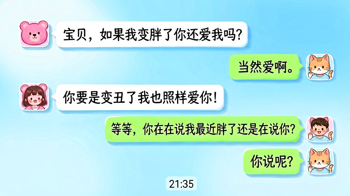 '胖了还爱你'的经典送命题现场，男方被反将一军