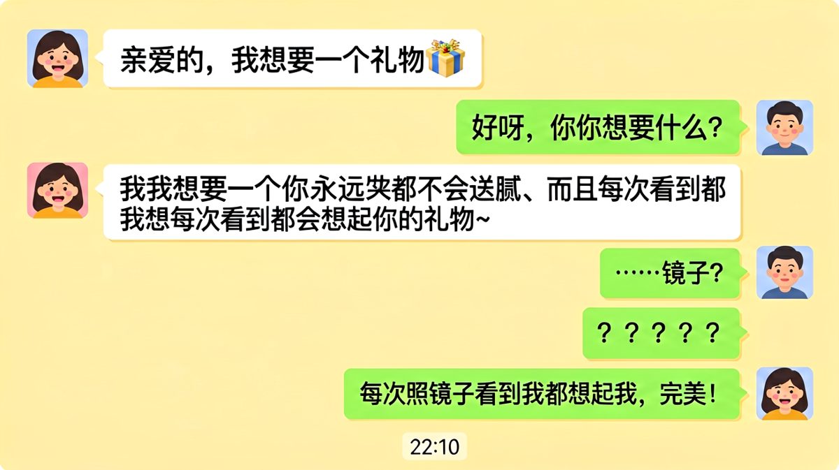 女方想要浪漫礼物，男方给出了最'实用'的答案