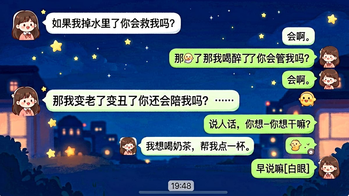 前面铺垫了一堆深情假设，结果只是为了点奶茶
