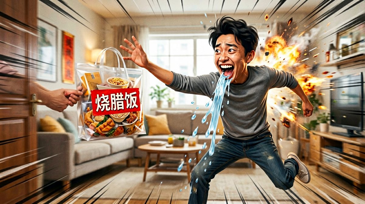看到外卖的小李如饿虎扑食