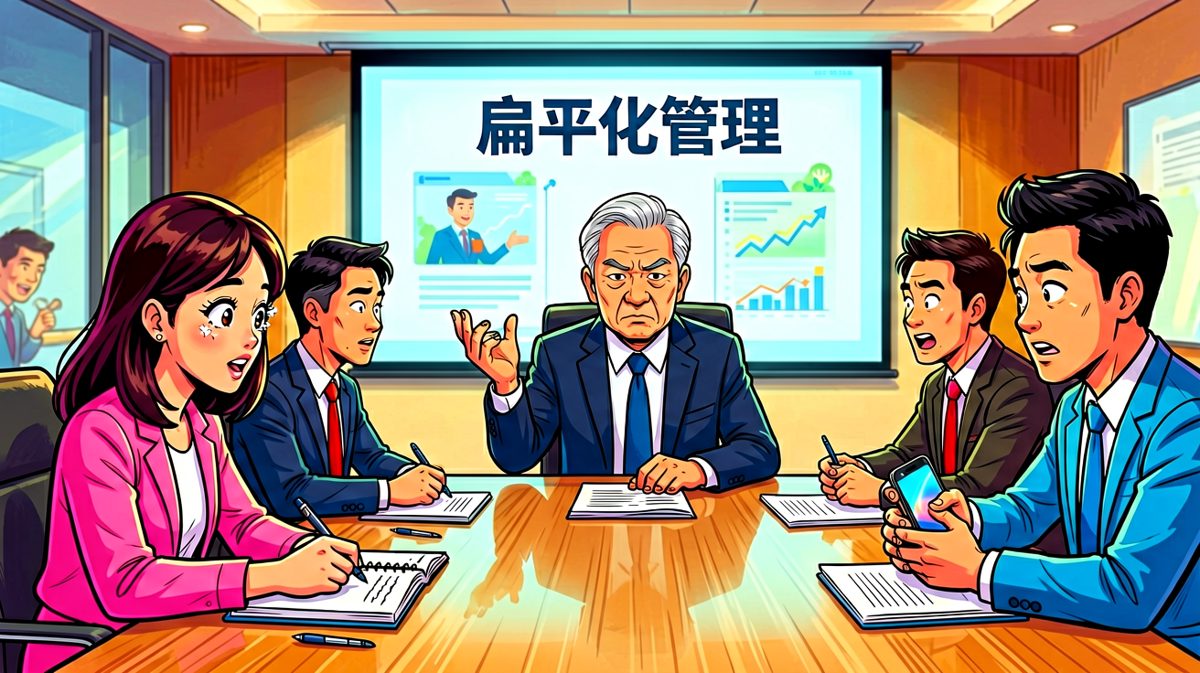 「我们实行扁平化管理，没有上下级之分。」员工：所以我也没有工资了？