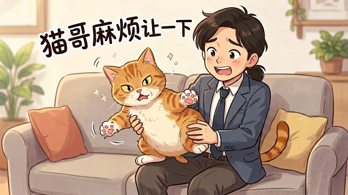 主人公试图用礼貌的方式让猫让座，但猫完全不领情。