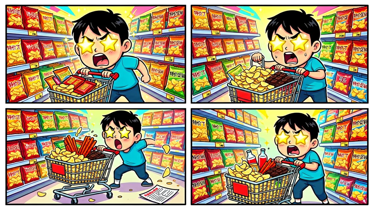 主人公被零食区彻底征服，防线全面崩溃。