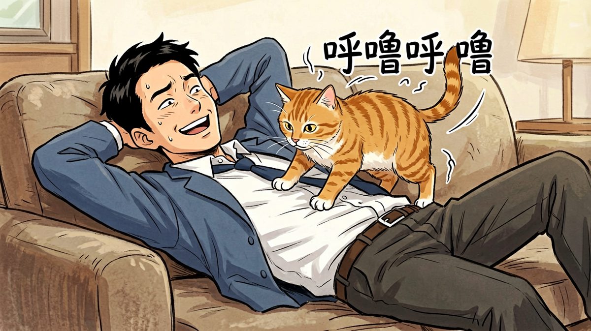 刚躺下就遭重——猫直接趴在了他身上当暖宝宝。