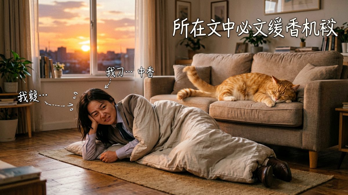 最终主人选择认输睡地板，猫成了家里的真正主人。